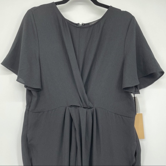 Halogen Twist Front Wide Leg Jumpsuit Short Flutter Sleeve Black - Picture 4 of 10